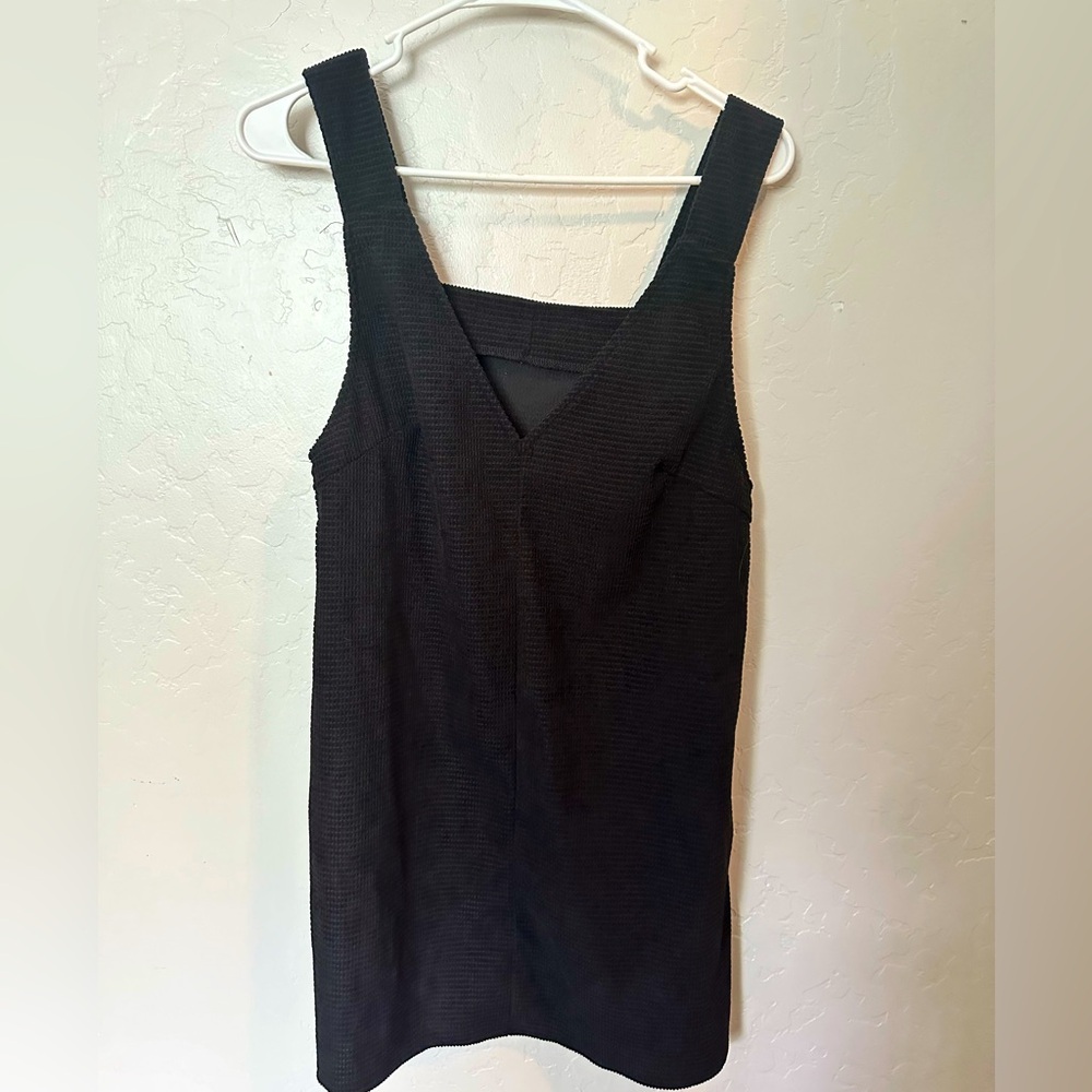 Retro Black Corduroy V-Neck Mini Dress